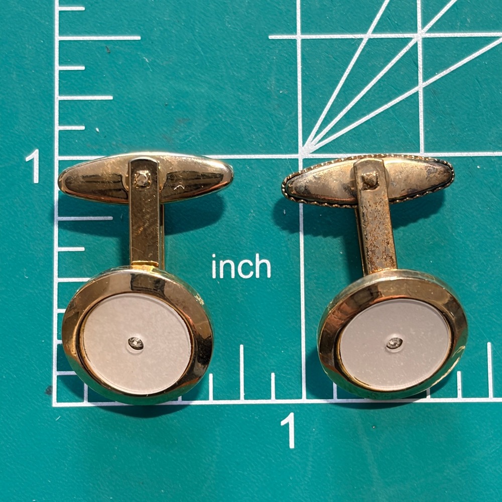Cufflinks Vintage Mid-Century Modern Gold Tone White Inlay Minimalist Classic